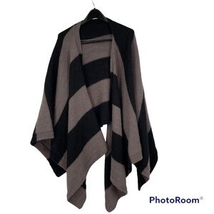 Large wool shawl tan and black wrap poncho